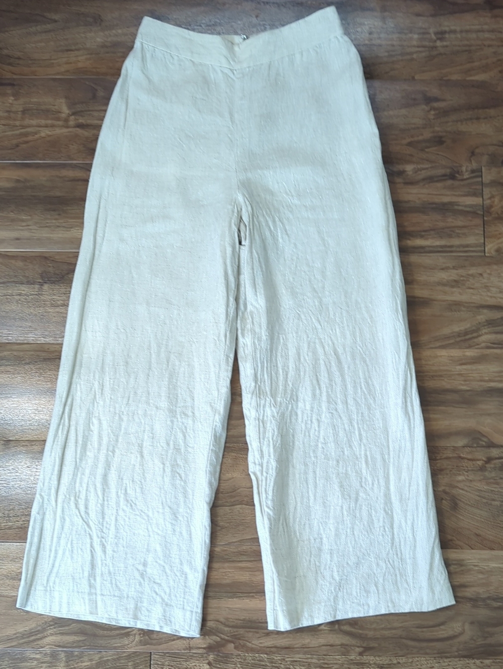 Nude Lucy Wide-Leg Cropped 100% Linen Pants in Cream
